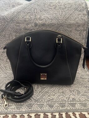 Dooney & Bourke Black Pebble Leather Dome Satchel with Gold Hardware